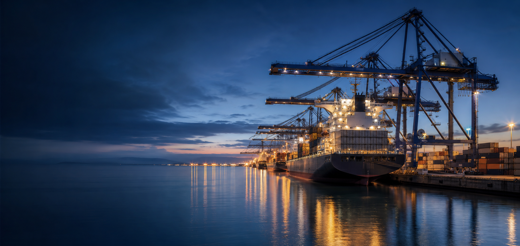 International container port, cargo ship and logistics operations